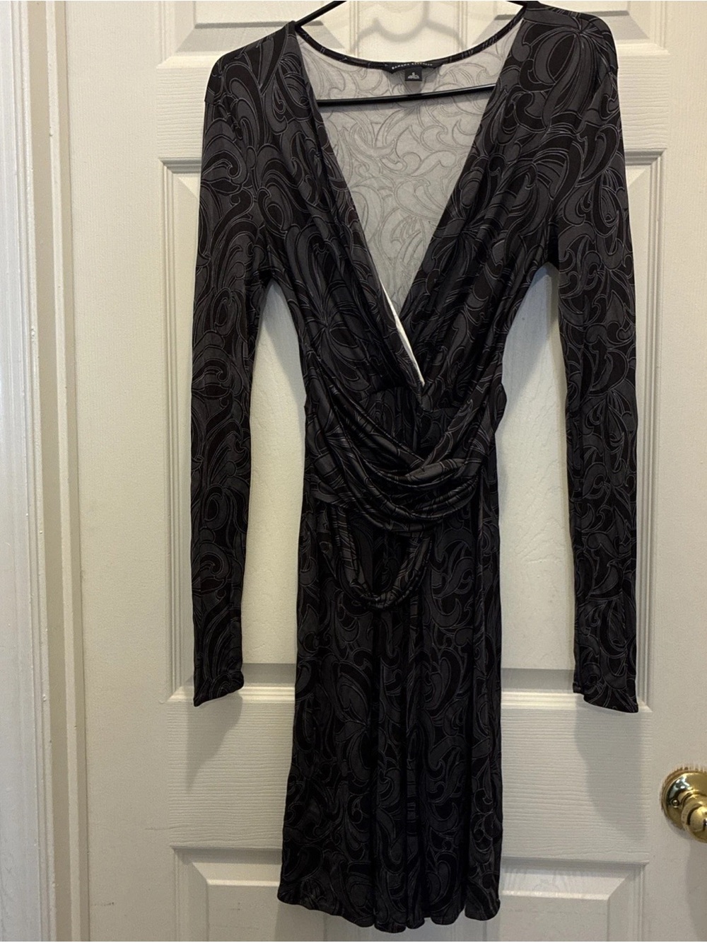 Banana Republic Black Swirl Long-Sleeve Wrap Dress
